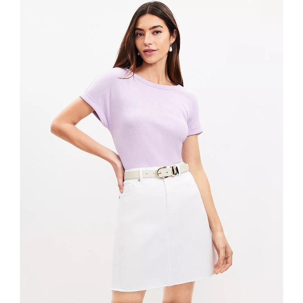 Loft Petite Fresh Cut Denim Skirt in White
